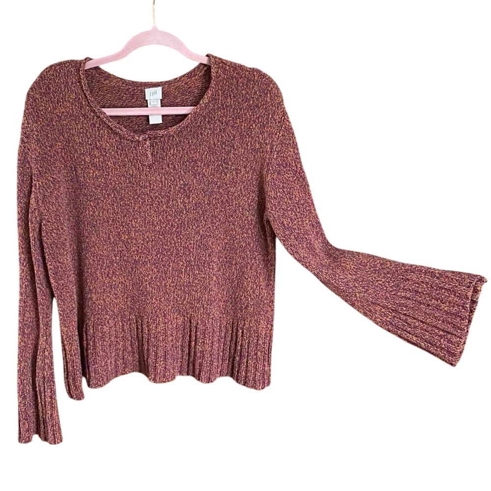 J.Jill 75% Silk Textured Knit Sweater Rust Plum Blend Bell Sleeve Size Large